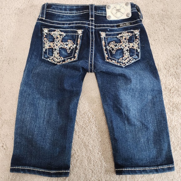 Miss Me Kids Girls Dark Wash Denim Capri Jeans Embellished Pockets Size 8 - Picture 4 of 5